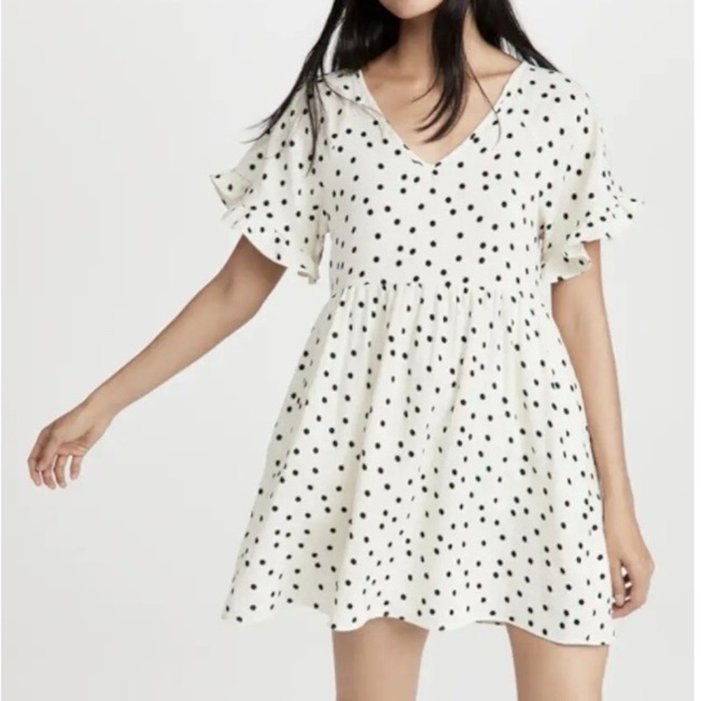 Madewell Lightspun Ruffle-Sleeve Babydoll Dress in Dot Toss